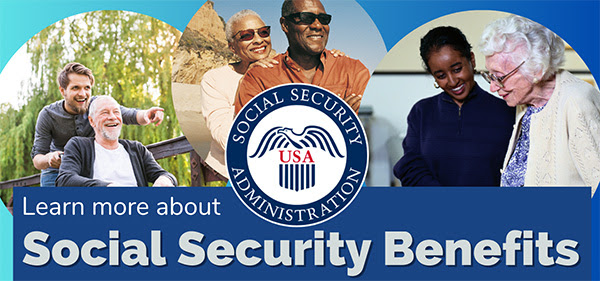 Social security benefits banner depicting people nearing retirement age