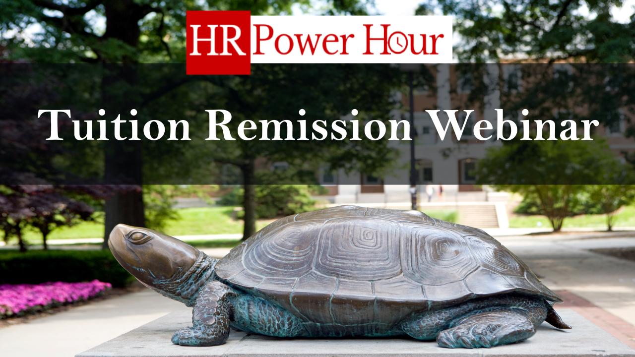 testudo statue background wiht hr power hour tuition remission text overlay