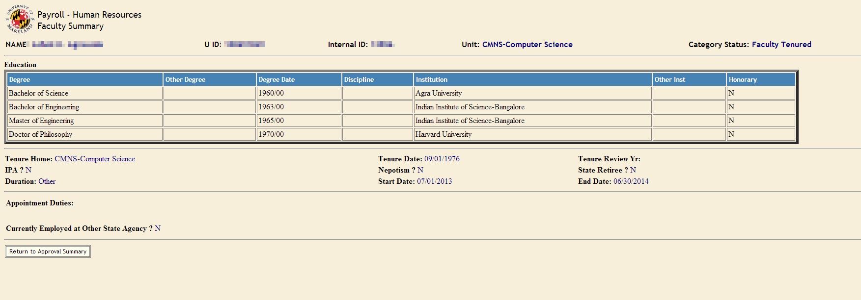 faculty summary screenshot