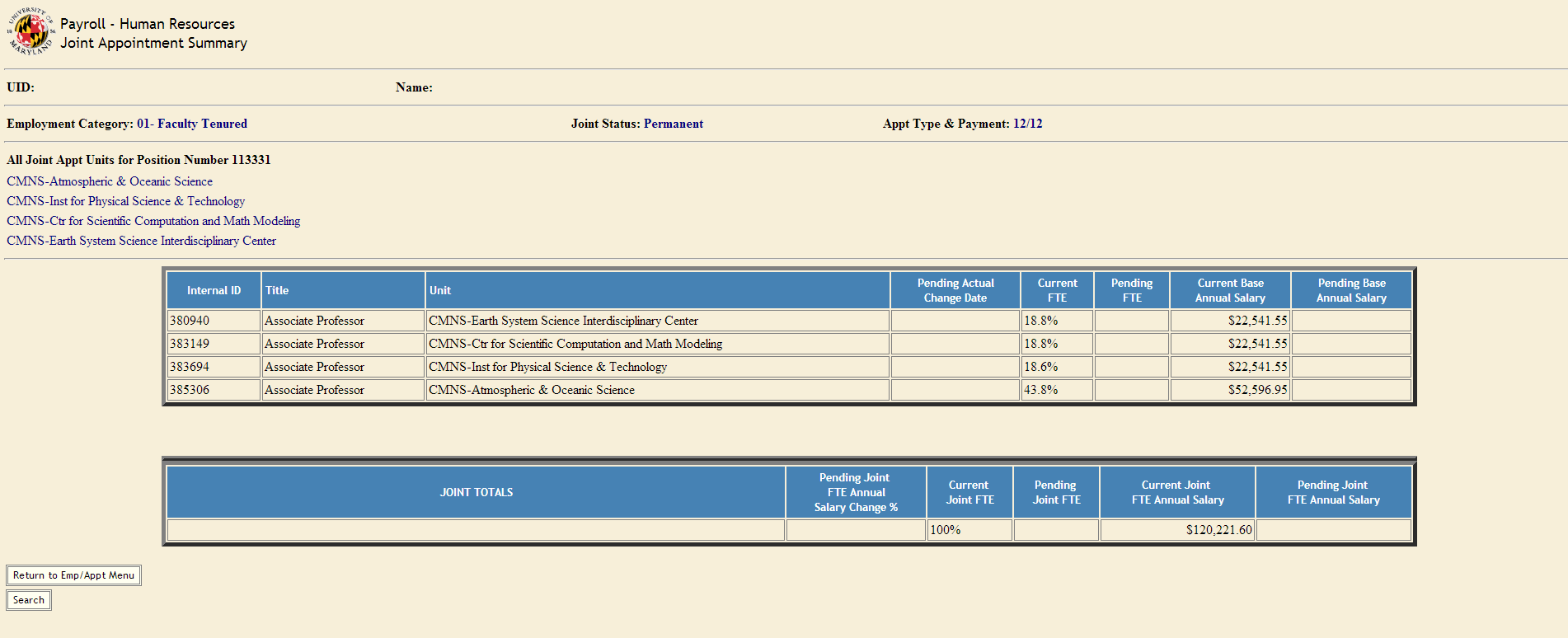 joint appointment summary