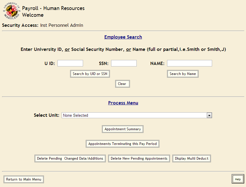 Payroll- Human Resources Welcome page screenshot