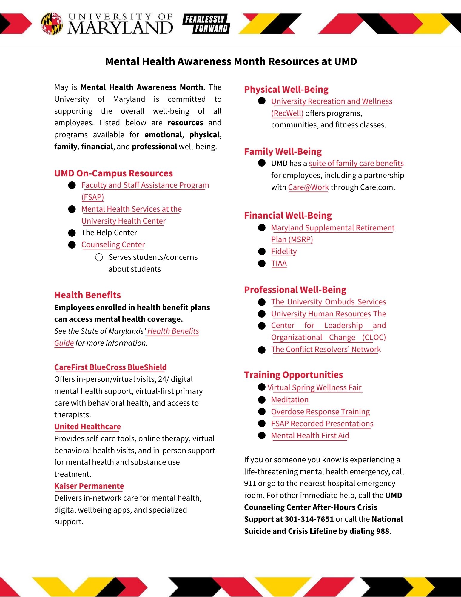 Image of the Mental Health Resources Flyer