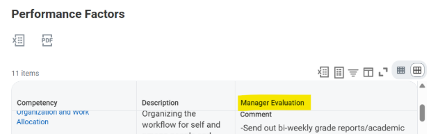 workday screen for performance factors