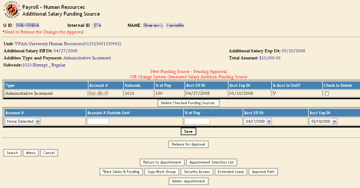 additional salary funding screenshot