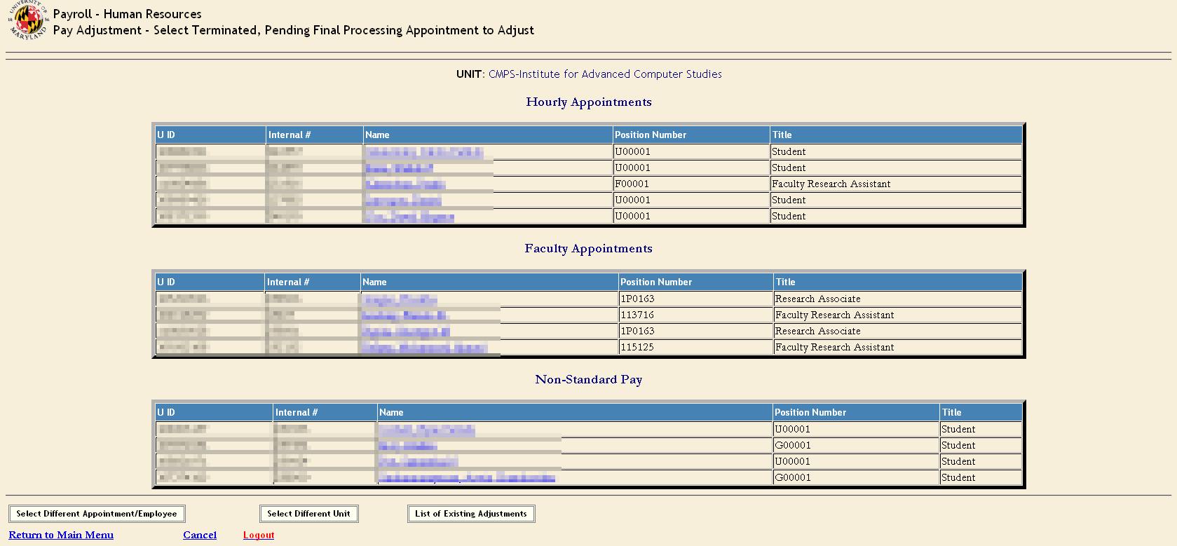 select terminated appointment screenshot