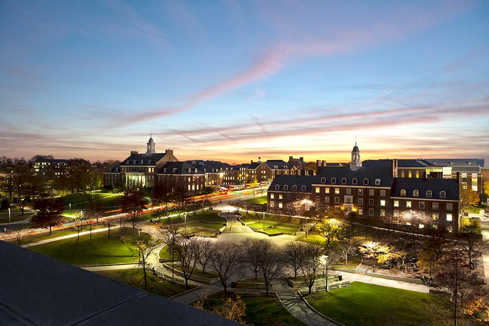 Hornbake Plaza at sunset