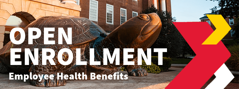 open enrollment banner featuring a statue of testudo