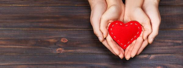 adult and child hands pictured holding a paper heart cutout