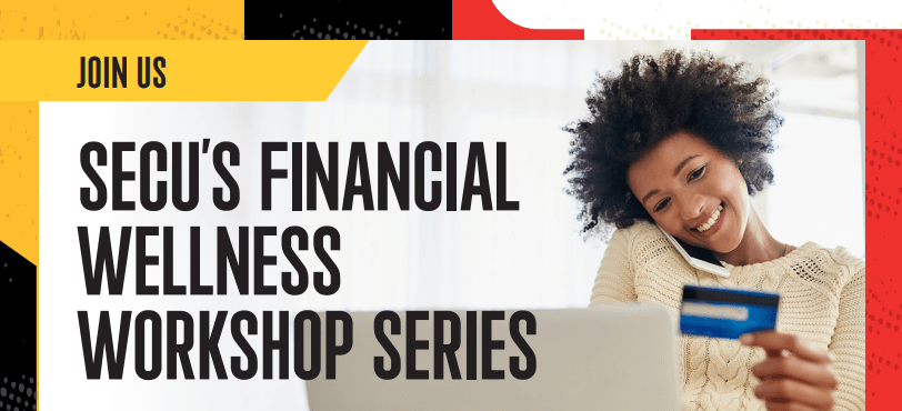 secu workshop series- person on mobile phone sitting in front of laptop while holding a credit card