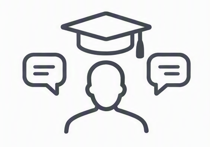 facilitator line art - conversation and scholar depiction